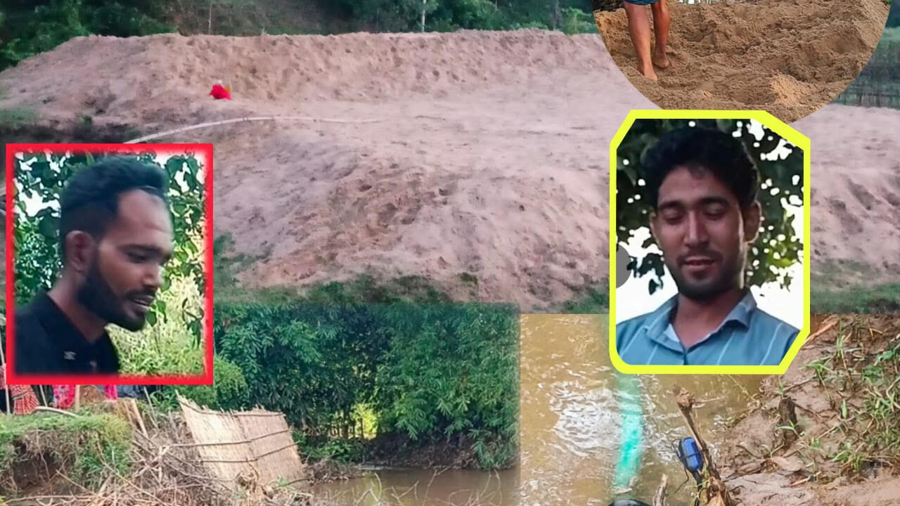 পেকুয়ার টইটং পাহাড়ি ছরা থেকে রাতের আধাঁরে মেশিন দিয়ে বালি উত্তোলন করছে আওয়ামীলীগ নেতারা