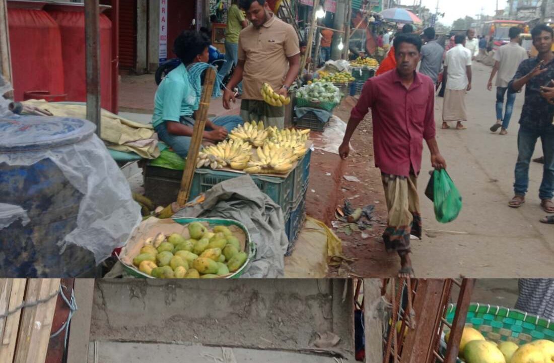 পেকুয়া বাজারের প্রধান সড়কের ফুটপাত মার্কেট মালিকের দখলে